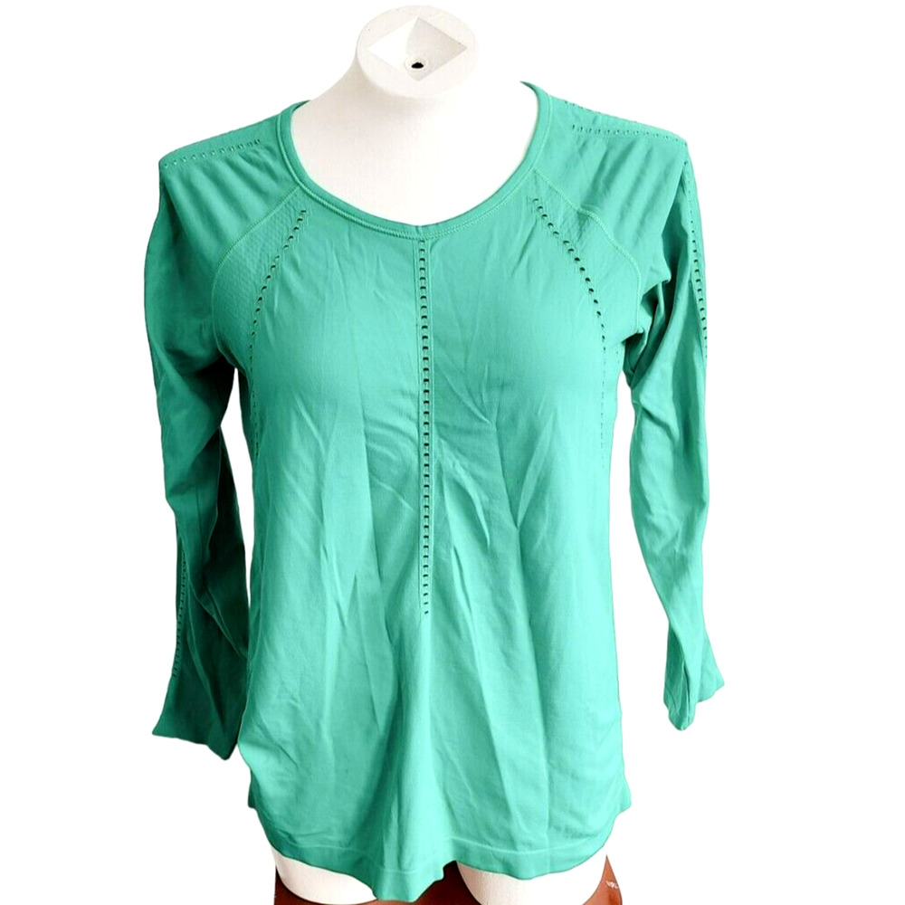 Athleta Vital Long Sleeve Top Teal Green Seamless Perforated Mesh Size M